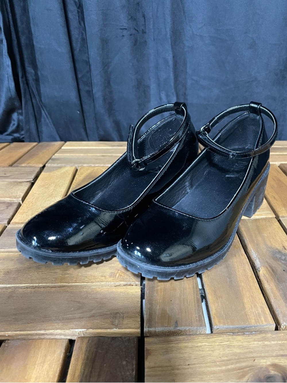 MIA Black Patent Ankle-Strap Block Heel Mary Janes - Picture 2 of 2